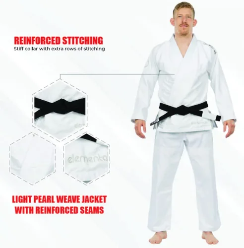 Vista 4 de FUJI Elemental Brazilian Jiu Jitsu Gi, uniforme BJJ con Pearl WeaveJacket, hecho de mezcla de algodón Fuji