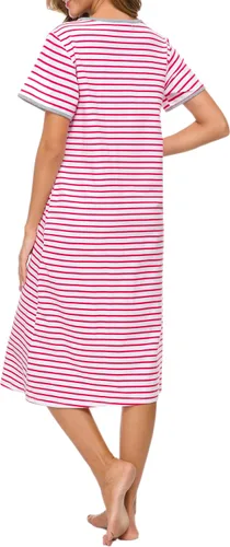 Vista 4 de Camisones de manga corta con cremallera frontal para mujer, batas de algodón de longitud completa, abrigo suelto con bolsillos, S-XXL