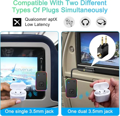 Vista 3 de Transmisor Bluetooth 5.4 Beeitzie Ultra Airplane 2026 – aptX LL baja latencia, soporta 2 auriculares simultáneamente – Adaptador de audio
