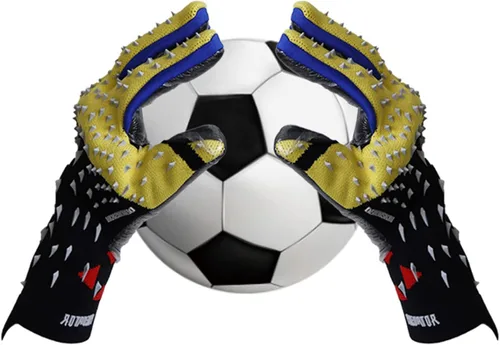 Vista 2 de Guantes de portero de portero para adultos y jóvenes, guantes de portero de fútbol con palma de látex antideslizante en relieve, sin muñeca