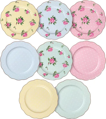 Vista 7 de BTAT - Juego de platos florales de porcelana, paquete de 6, 8 pulgadas Royal Dessert Appetizer Salad Plates Floral Design Small Dinner Plates