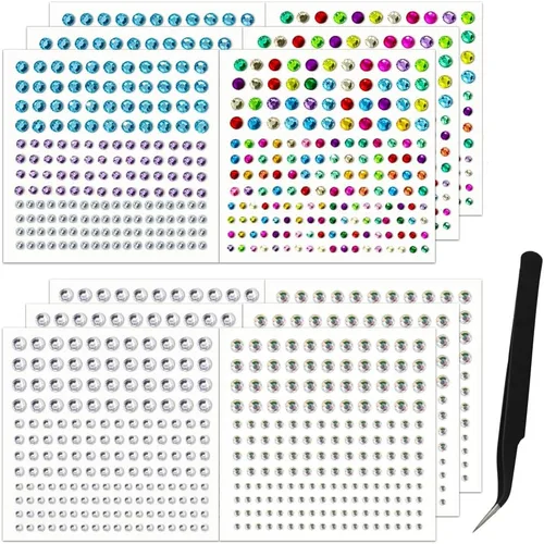 Vista 8 de 2064 piezas de perlas para manualidades, calcomanías de perlas autoadhesivas de 4 colores, 12 hojas de perlas para el cabello para hacer manualidades
