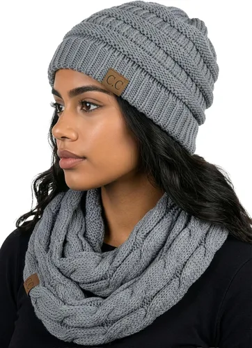 Vista 22 de Funky Junque - Juego de pañuelo y gorro de punto a juego para mujer Negro
