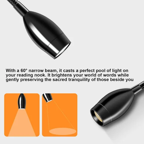 Vista 3 de ERAY 1 paquete de 1 luz LED de lectura para cama montada en la pared Touch Control, 3 Dimmable, 360°Flexible Gooseneck Headboard Book Reading