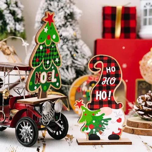 Vista 7 de Letreros de decoración de mesa de Navidad, centros de mesa de madera para fiesta de Navidad, decoración de bandeja escalonada, decoración