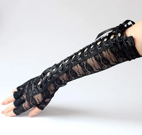Vista 2 de Seeksmile Guantes Steampunk de longitud del codo con cordones