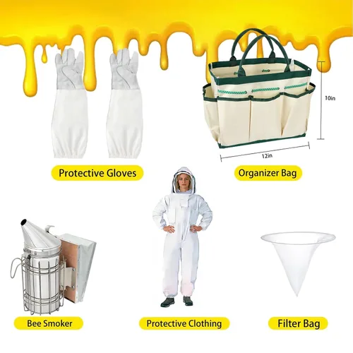 Vista 2 de Suministros de Apicultura, Kit Inicial de 30 Piezas para Apicultores con Traje de Apicultor, Suministros de Apicultura - Todos los Herramientas