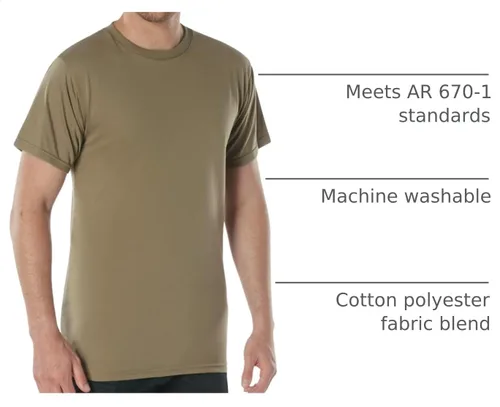 Vista 4 de Rothco AR 670-1 Camiseta marrón coyote – Camiseta uniforme de manga corta con cuello redondo y capa base