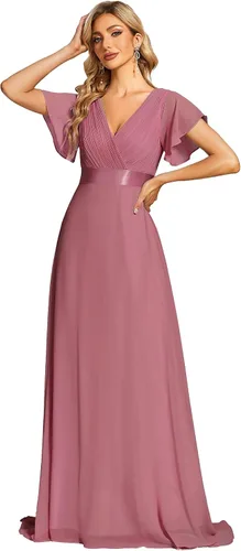 Vista 38 de Ever-Pretty Vestidos formales de mujer para madre de la novia, de manga corta, de chifón, con cintura imperio, de largo hasta el suelo, para dama