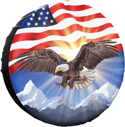 Vista 10 de Cubierta de neumático de repuesto, bandera de águila americana, de poliéster, universal, impermeable, protección contra la corrosión, para remolque