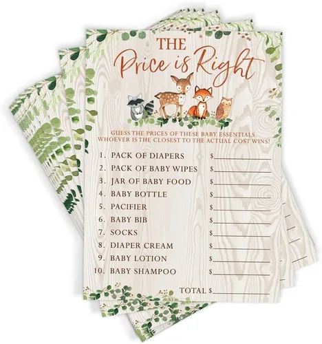 Vista 14 de Printed Party Predicciones y consejos para baby shower, animales del bosque, 50 tarjetas