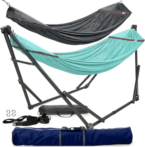 Vista 15 de Tranquillo Hamaca doble universal con soporte incluido para 2 personas/soporte plegable para hamaca de 600 libras de capacidad, estuche portátil 1.