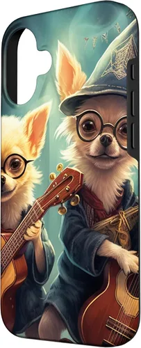 Vista 2 de iPhone 16 Chihuahua Mago Guitarristas, Chihuahua Dog, Estuche Guitarrista Mágico