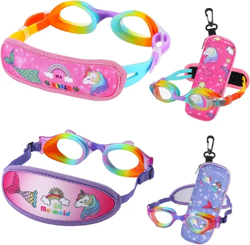 Vista 13 de Gafas de natación para niños de 2 a 6 años, gafas para niños sin jalar el cabello, gafas para niños con banda para la cabeza acolchada