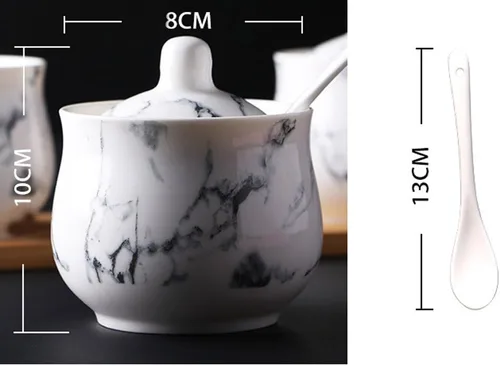 Vista 2 de Cerámica Marbling Azúcar Sal Pimienta Tarro de almacenamiento de condimentos con cuchara