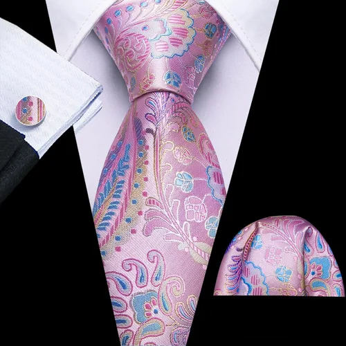 Vista 140 de Barry.Wang - Juego de corbata de seda para hombre, diseño de cachemira, pañuelo y gemelos de bolsillo
