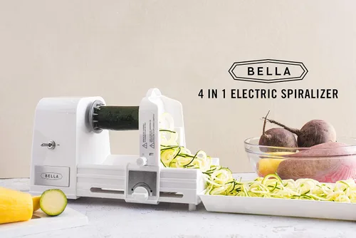 Vista 2 de BELLA Espiralizador y rebanador eléctrico automático 4 en 1, prepara rápidamente espaguetis saludables de verduras o frutas, fideos o cintas, fácil