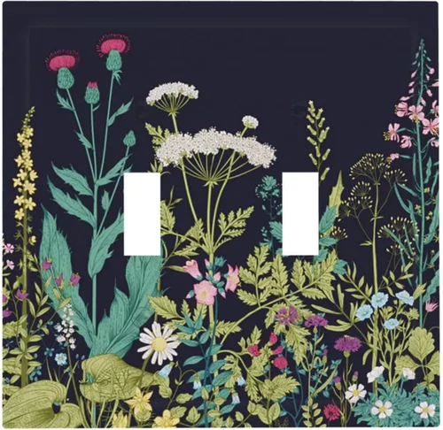 Vista 35 de Placa de Pared en Blanco de 1-Gang Sin Dispositivo Beige Lindo Vintage Boho de los 70s Hongo Fungus Planta Floral Botánica Libélula Interruptor