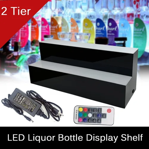 Vista 4 de Pantalla de botella de licor iluminada con LED de 31 pulgadas y 2 escalones, soporte de exhibición de barra de licor iluminado, estante de pantalla