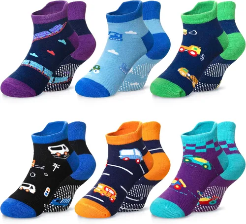 Vista 10 de Eyean Calcetines tobilleros de algodón para niños, diseño de animales, suaves, antideslizantes, para niños y niñas, calcetines invisibles, 6 pares
