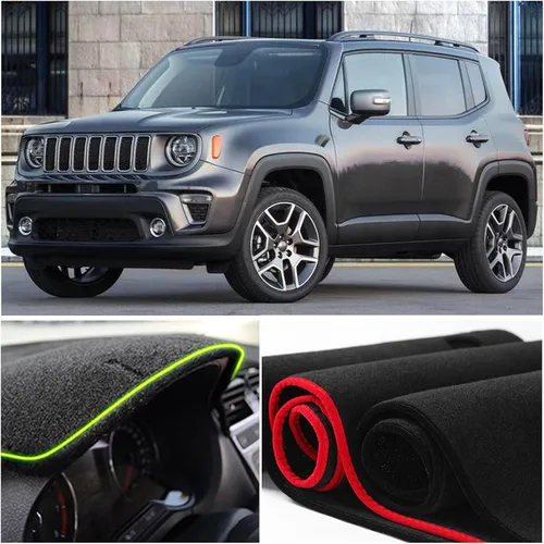 Vista 4 de Funda para salpicadero interior compatible con Jeep Renegade SUV Sport Latitude Limited Trailhawk 2015-2022 Protector de rayos UV (borde negro)