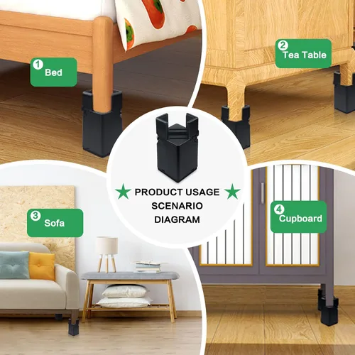 Vista 4 de 4 elevadores de muebles ajustables con abrazadera de tornillo, elevadores de escritorio resistentes para patas de escritorio, elevadores de cama