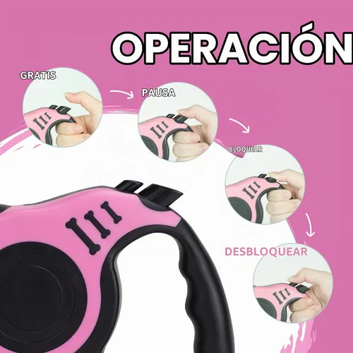 Vista 3 de Correa retráctil para perros pequeños y medianos, automática, telescópica, cinta para mascotas de 10/16 pies, duradera y práctica, con asa A1- rosa