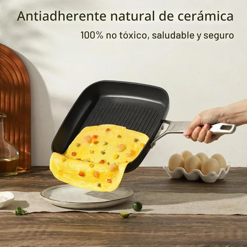 Vista 3 de MsMk - Sartén cuadrada con tapa de 9.5 pulgadas, sartén de parrilla antiadherente de titanio y cerámica, mango Stay-Cool, compatible con todas