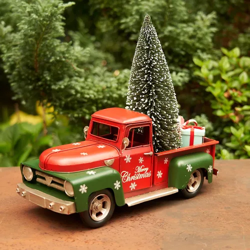 Vista 4 de Zaer Ltd. Autos de Navidad de tamaño grande de 14 pulgadas de largo, estilo vintage, con accesorios adjuntos (auto verde clásico)