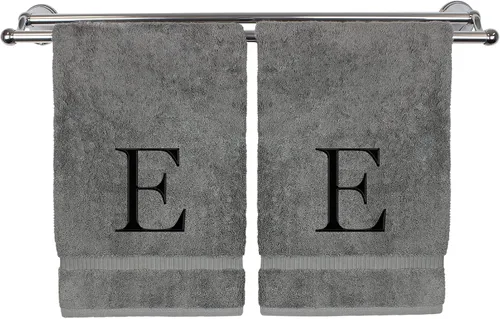 Vista 185 de Toalla de mano monogramada, regalo personalizado, juego de 2 - Toalla bordada con letra de bloque dorada - Extra absorbente 100% algodón turco
