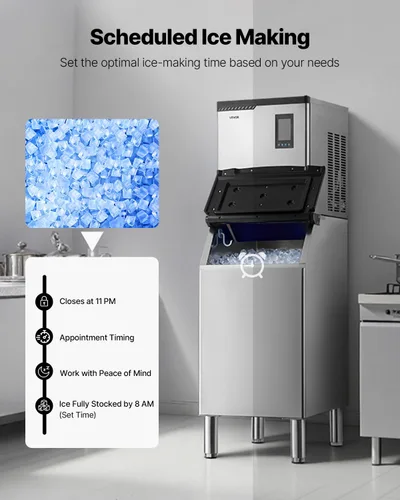 Vista 6 de VEVOR - Máquina comercial para hacer hielo, 136 kg/24 horas, con recipiente de almacenamiento de acero inoxidable de 136 kg, máquina para hacer