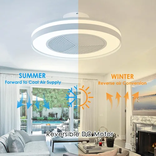 Vista 5 de Ventiladores de techo inteligentes de bajo perfil con control remoto/APP de 3 luces regulables, ventiladores de techo sin aspas de 20" con 6