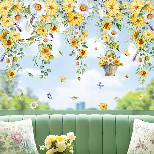 Vista 11 de Whaline 9 hojas de calcomanías florales de San Valentín para ventana, diseño de rosas de primavera, hojas de eucalipto, calcomanías de vidrio