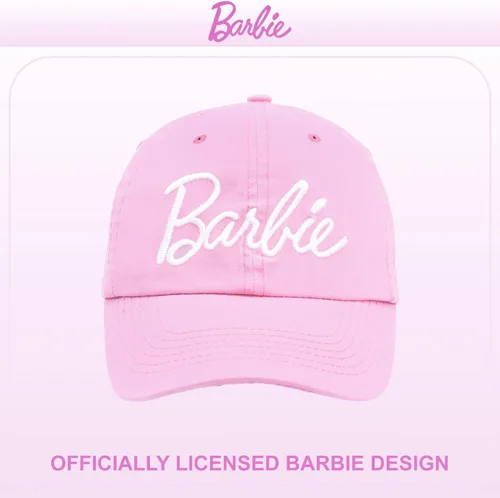 Vista 3 de Barbie Gorra de béisbol para mujer Gorra de algodón suave para mujer con ala curvada Gorra de béisbol ajustable de color rosa intenso