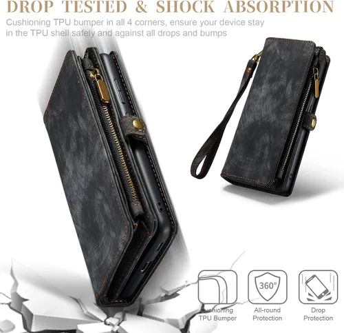 Vista 7 de Asuwish Funda de teléfono para Samsung Galaxy S22 5G con cremallera, funda desmontable con protector de pantalla de vidrio templado y tarjetero