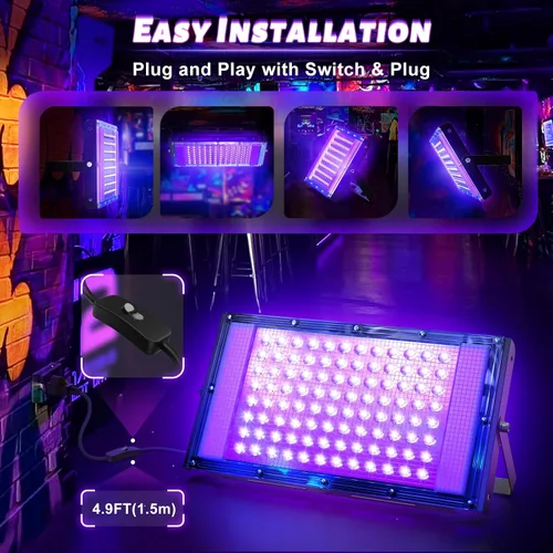 Vista 5 de Luz LED negra de 100 W, potente foco UV, IP66, lámpara UV de 395 nm para Navidad, fiesta de Halloween (1 unidad)