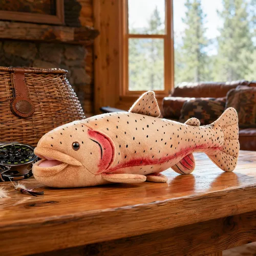 Vista 6 de Peluches realistas de peces de trucha arco iris, 17 pulgadas, marrón, regalo para niños
