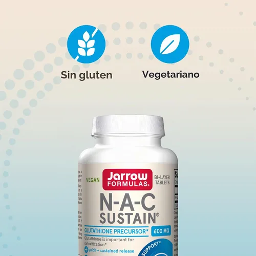 Vista 5 de Jarrow Formulas N-A-C Sustain, mejora función del hígado y pulmón, 0.021 oz, SUS, 1, 1