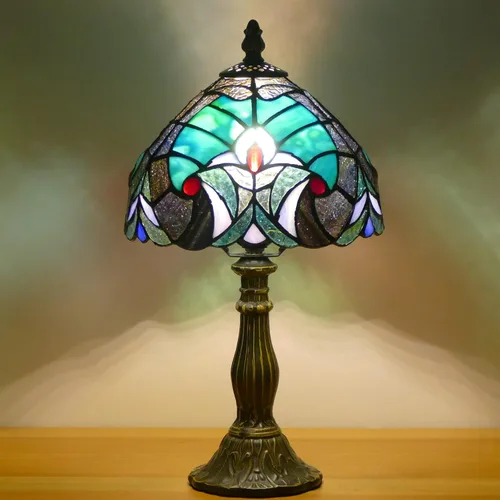 Vista 10 de Pequeña lámpara Tiffany Mini lámpara de mesa de vitral, lámpara de acento de mesita de noche, memoria, condolencias de 8 x 14.5 pulgadas