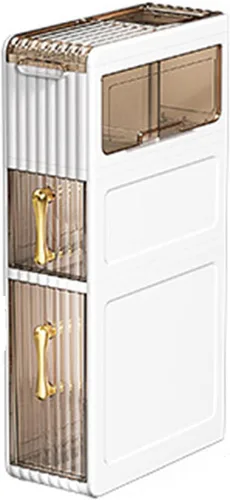 Vista 4 de JATIBOSH Estante de almacenamiento para inodoro y inodoro, gabinete lateral estrecho, estante para hendiduras de inodoro con ruedas, organizador
