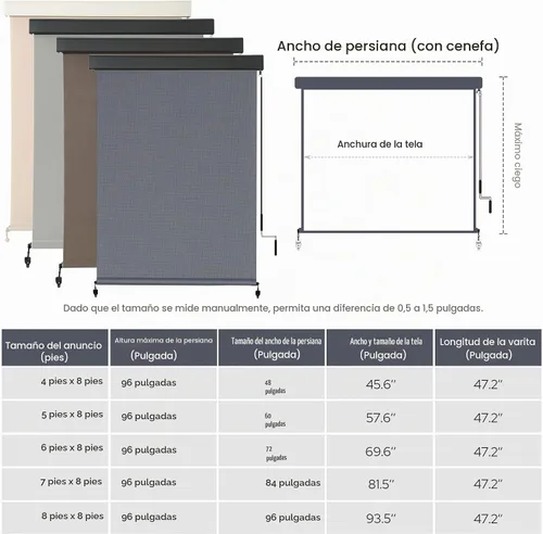 Vista 6 de VICLLAX Persiana enrollable de tela solar prémium para exteriores, para porche, patio, balcón, funciona con manivela con cenefa protectora de Grafito