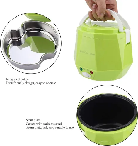 Vista 9 de Arrocera eléctrica, vaporizador de alimentos portátil para automóvil, camión, mini olla de arroz de viaje, calentador de alimentos portátil de 12 V