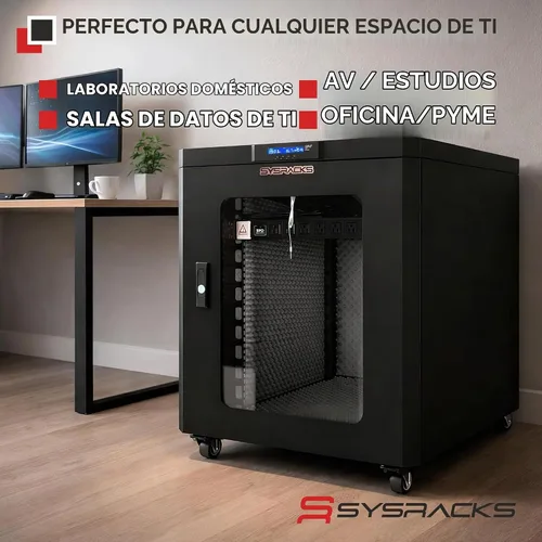Vista 9 de Sysracks - Gabinete de servidor insonorizado de 12U, 19 pulgadas, puerta de cristal