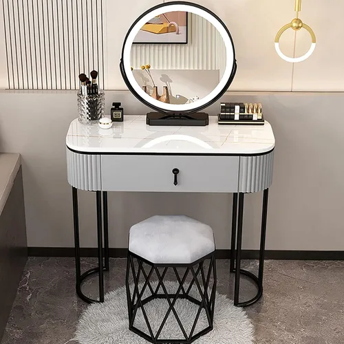Vista 11 de Escritorio de tocador con espejo iluminado, mesa de tocador de lujo ligera con luces, 3 modos de iluminación de color, brillo ajustable, mesa