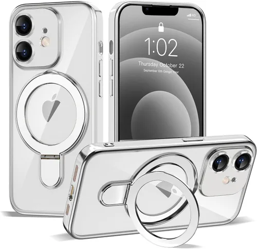Vista 149 de Funda compatible con iPhone 12 con soporte de anillo magnético invisible [compatible con Mag-Safe] [Protector completo de lente de cámara] Funda