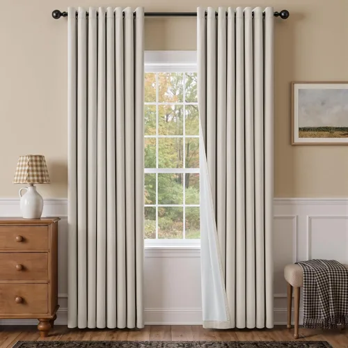 Vista 41 de Cortinas de 100 pulgadas extra anchas 100% opacas marfil con ojales, lino Natural