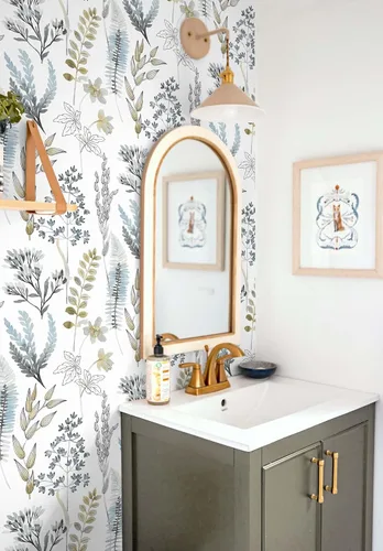 Vista 4 de NextWall Wild Garden - Papel tapiz autoadhesivo (azul glaciar y latón mate)