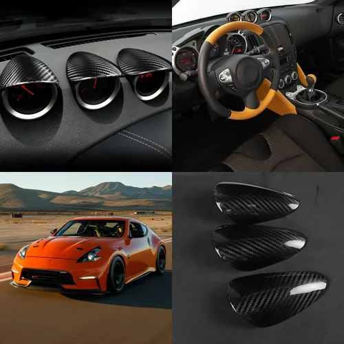 Vista 5 de Aramox Cubierta de calibre de salpicadero, 3 piezas de repuesto de fibra de carbono para salpicadero de automóvil, compatible con 370Z Z34 2 puertas