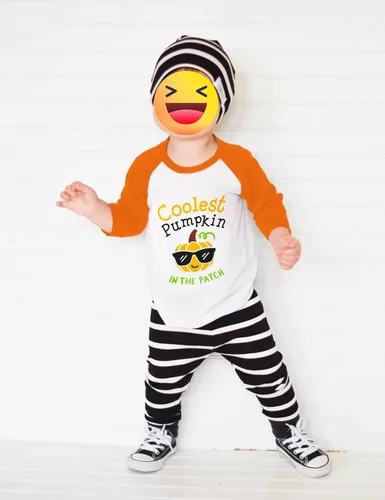 Vista 2 de Camisa de Halloween para niños, camiseta de manga larga raglán de calabaza, disfraz de Halloween para niños de 12 meses a 5 años