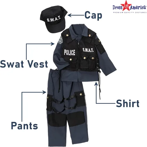 Vista 2 de Dress-Up-America - Disfraz SWAT para niños conjunto de disfraz de oficial de policía SWAT para niños y niñas